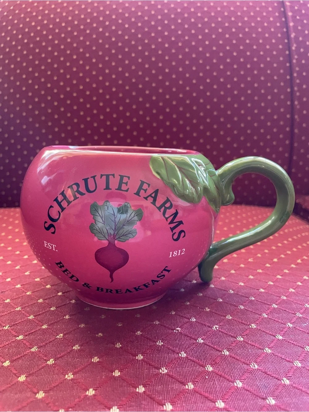 Schrute Farms Beet Mug with Green Handle